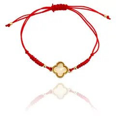 COGGIOLA - Pulsera Trébol Nácar Enchapado Oro 18K Cordón Rojo