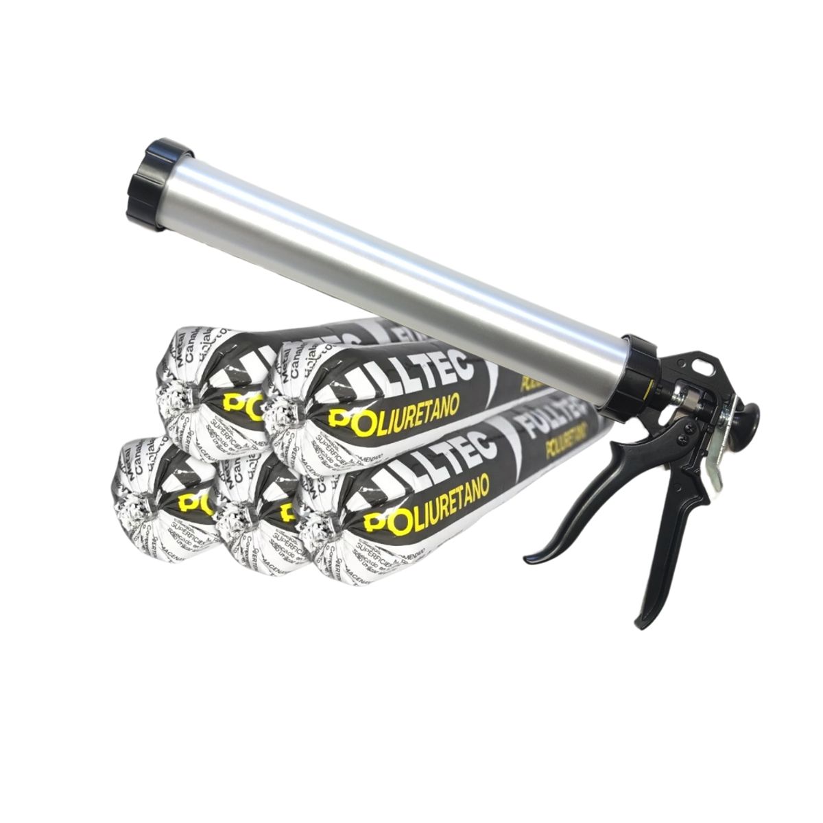 FULLTEC - Kit 5x Sello Poliuretano Blanco Fulltec 600ml + Pistola Calafatera