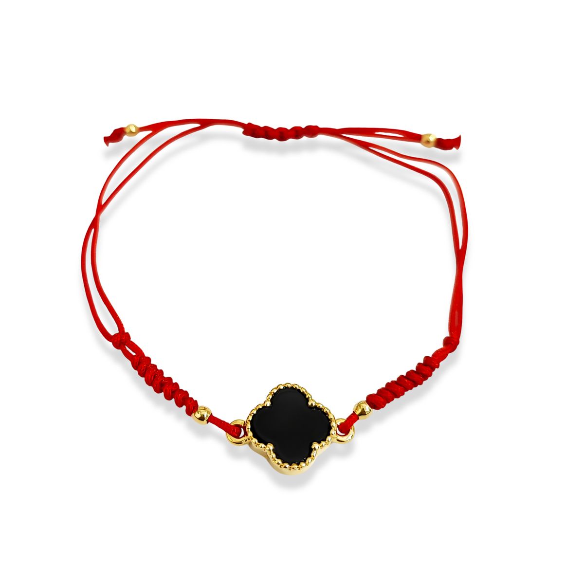 COGGIOLA - Pulsera Trébol Negro Enchapado Oro 18K Cordón Rojo