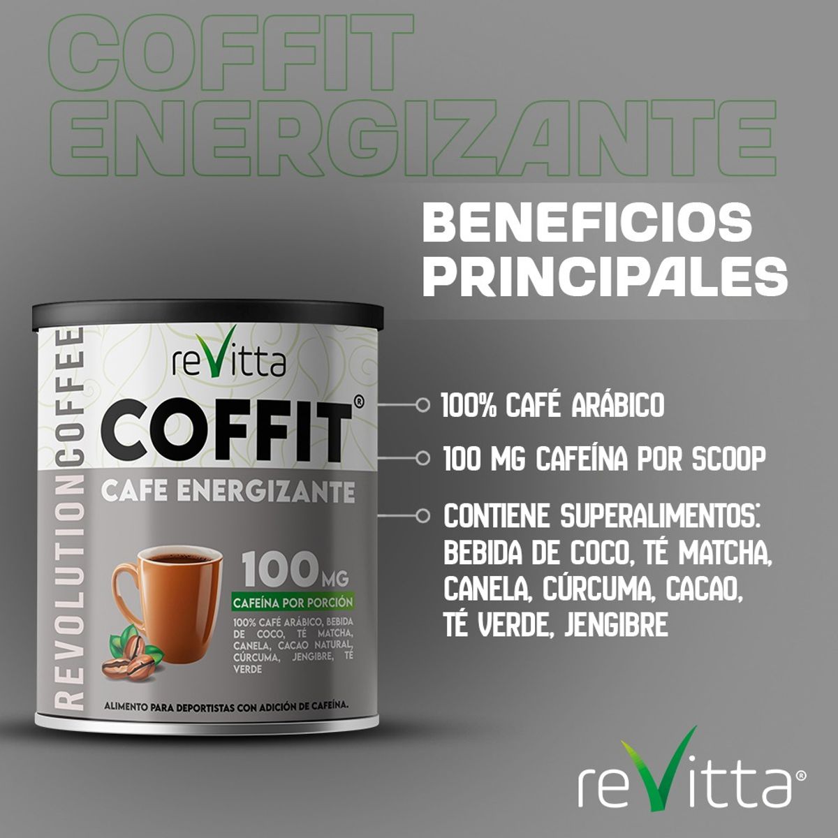 REVITTA WELLNESS - Café Energizante Coffit 300 Grs. 100mg Cafeína Por Porción
