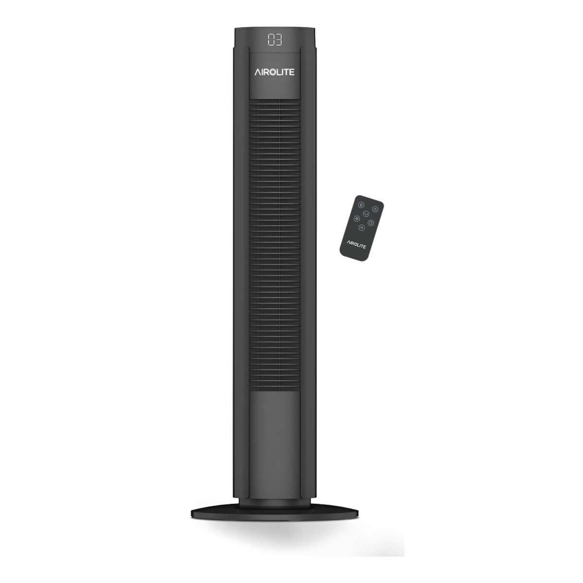 AIROLITE - Ventilador Torre Pie Silencioso Control Remoto Vt02r Black Airolite