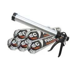 FULLTEC - Kit 5x Sello De Silicona Estructural Negro 600 ml + Pistola Calafatera