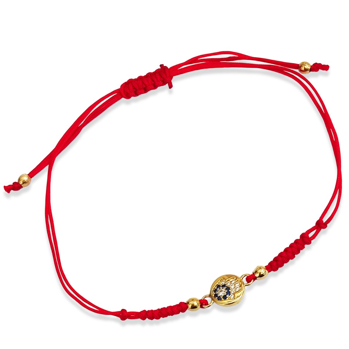 COGGIOLA - Pulsera Mano De Fátima Circón Enchapado Oro 18K Cordón Rojo