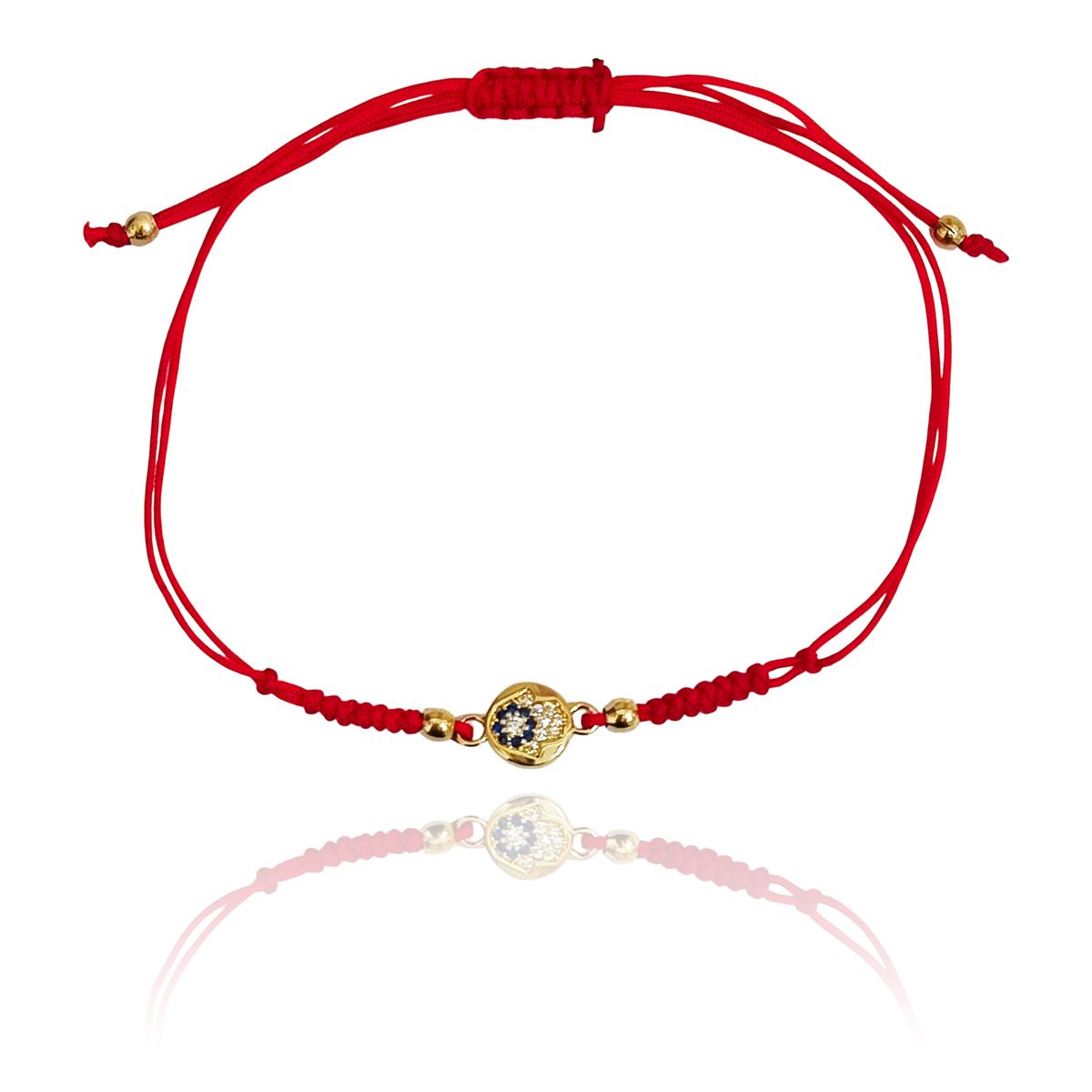 COGGIOLA - Pulsera Mano De Fátima Circón Enchapado Oro 18K Cordón Rojo