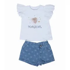 PUMUCKI - Conjunto de Polera y Falda Jeans estampada