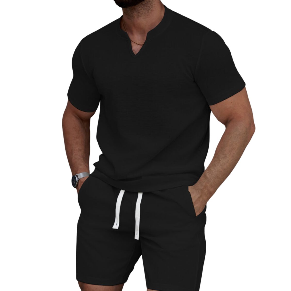 D'JOE - Camisa Lino Hombre Cuello V