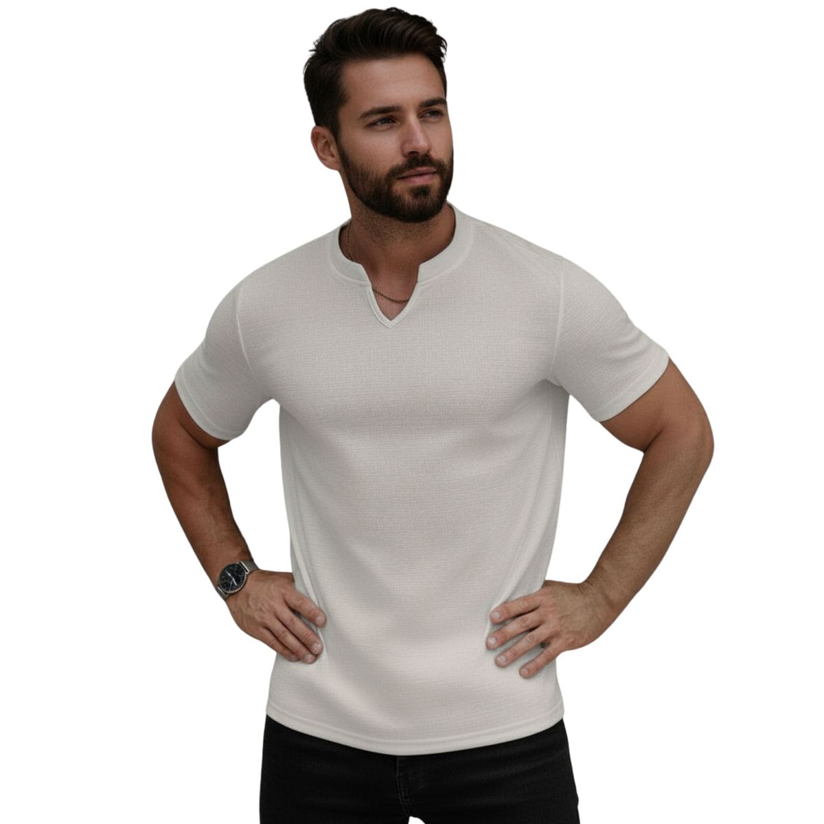 D'JOE - Camisa Lino Hombre Cuello V