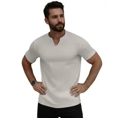 D'JOE - Camisa Lino Hombre Cuello V