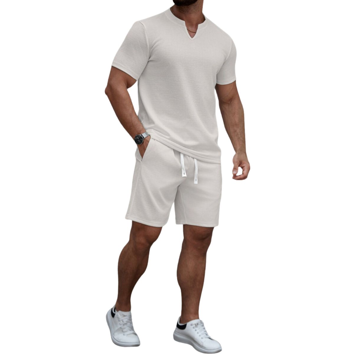 D'JOE - Camisa Lino Hombre Cuello V