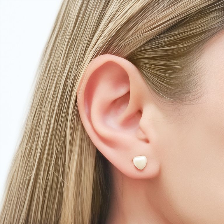 Aros Corazon Perla Sintetica 6mm Enchapado Oro 18K Blanco TALLA UNICA
