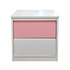 DECORACION CREATIVA - Velador Infantil 2 Cajones (Rosado y Blanco) - Linea Minimal