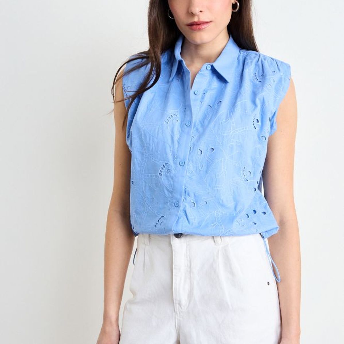 IO - Blusas Manga Corta Mujer Celeste Io