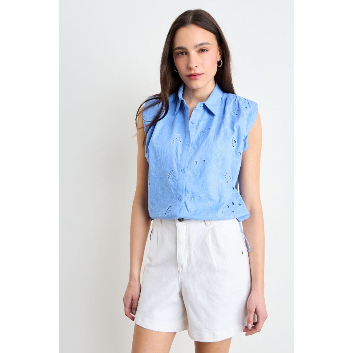 IO - Blusas Manga Corta Mujer Celeste Io