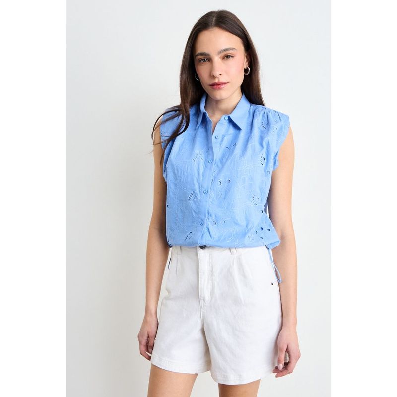IO - Blusas Manga Corta Mujer Celeste Io