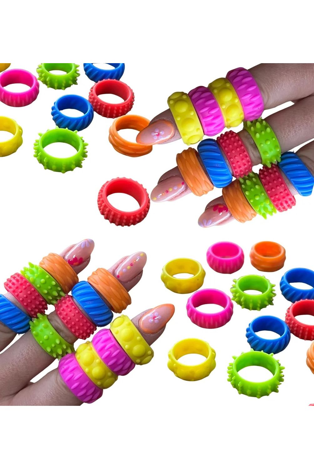 12 Anillos Sensoriales Fidget – Juguetes Antiestrés De Goma Suave – Alivio Para Autismo, Ansiedad Y ADHD – Multicolor