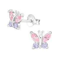 Aros mariposas plata 925 rosadas y lila mujer y niña