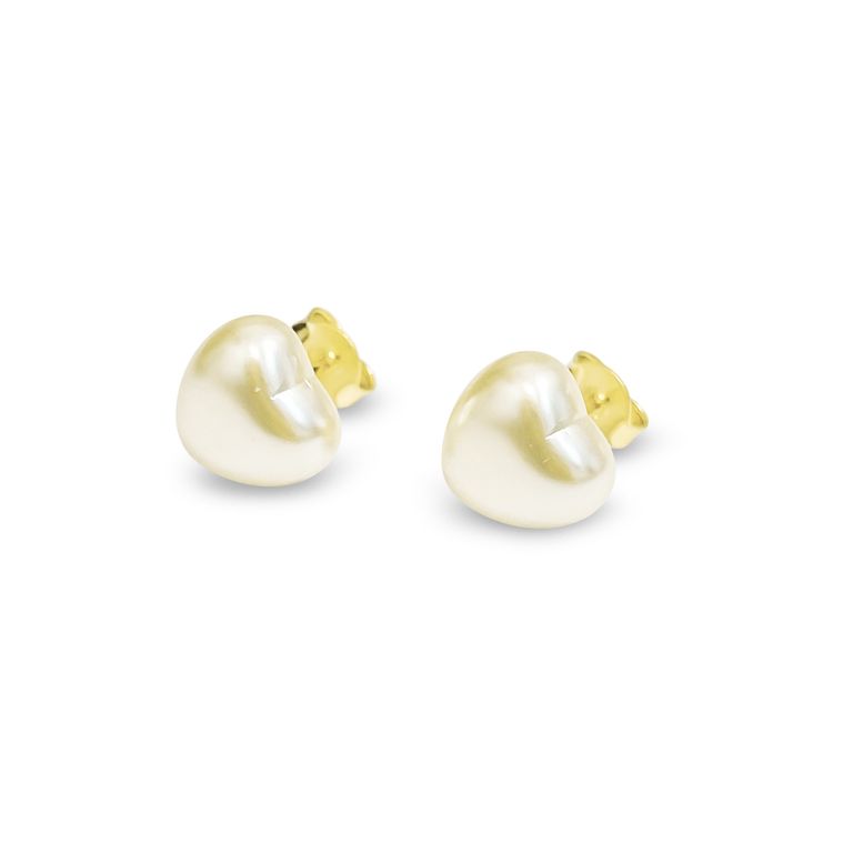 Aros Corazon Perla Sintetica 10mm Enchapado Oro 18K Blanco TALLA UNICA