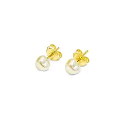 COGGIOLA - Aros Corazón Perla Sintética 5mm Enchapado Oro 18K