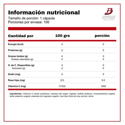 Imagen 2 del producto Vitamina C 1000 mg Con Rosa Mosqueta 100 caps