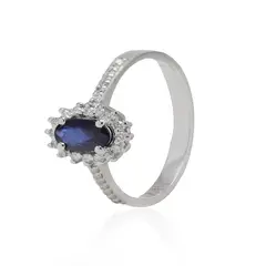 JB JOYAS BARON - Anillo Compromiso Oro Blanco 18kt Diamantes 19 Pts y 48Pts Zafiro