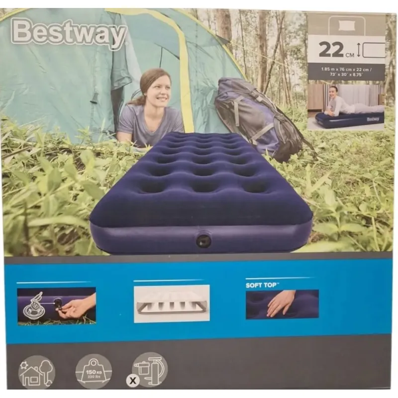 ANGELES DEL HOGAR - Colchon Inflable Camping 1 Plaza Reforzado