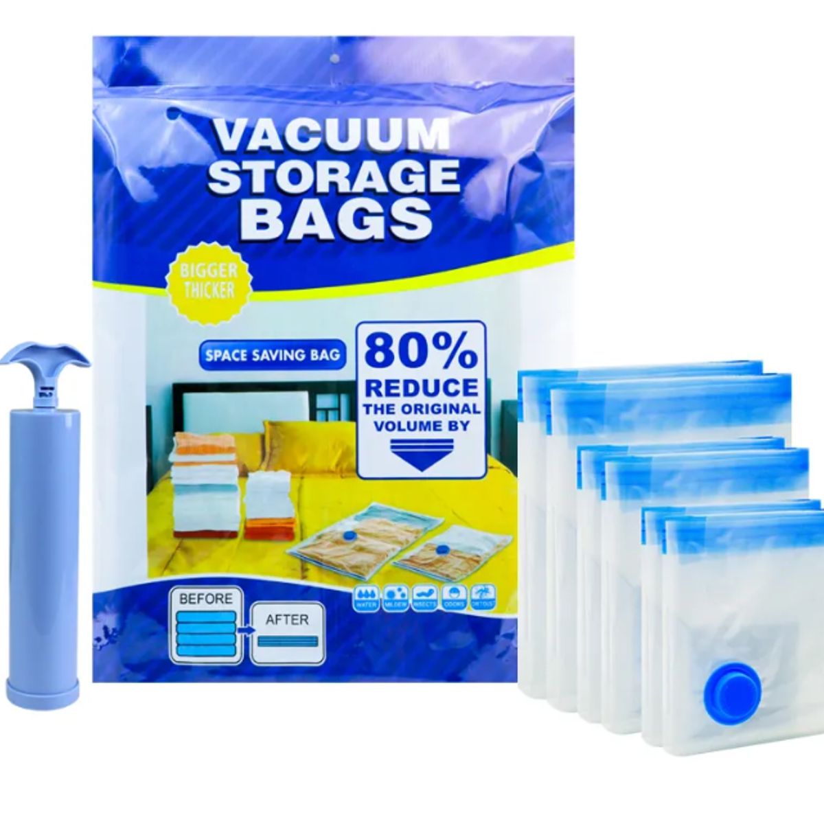 GENERICO - Bolsas De Almacenamiento Al Vacío + Bomba Manual 5 Bolsas