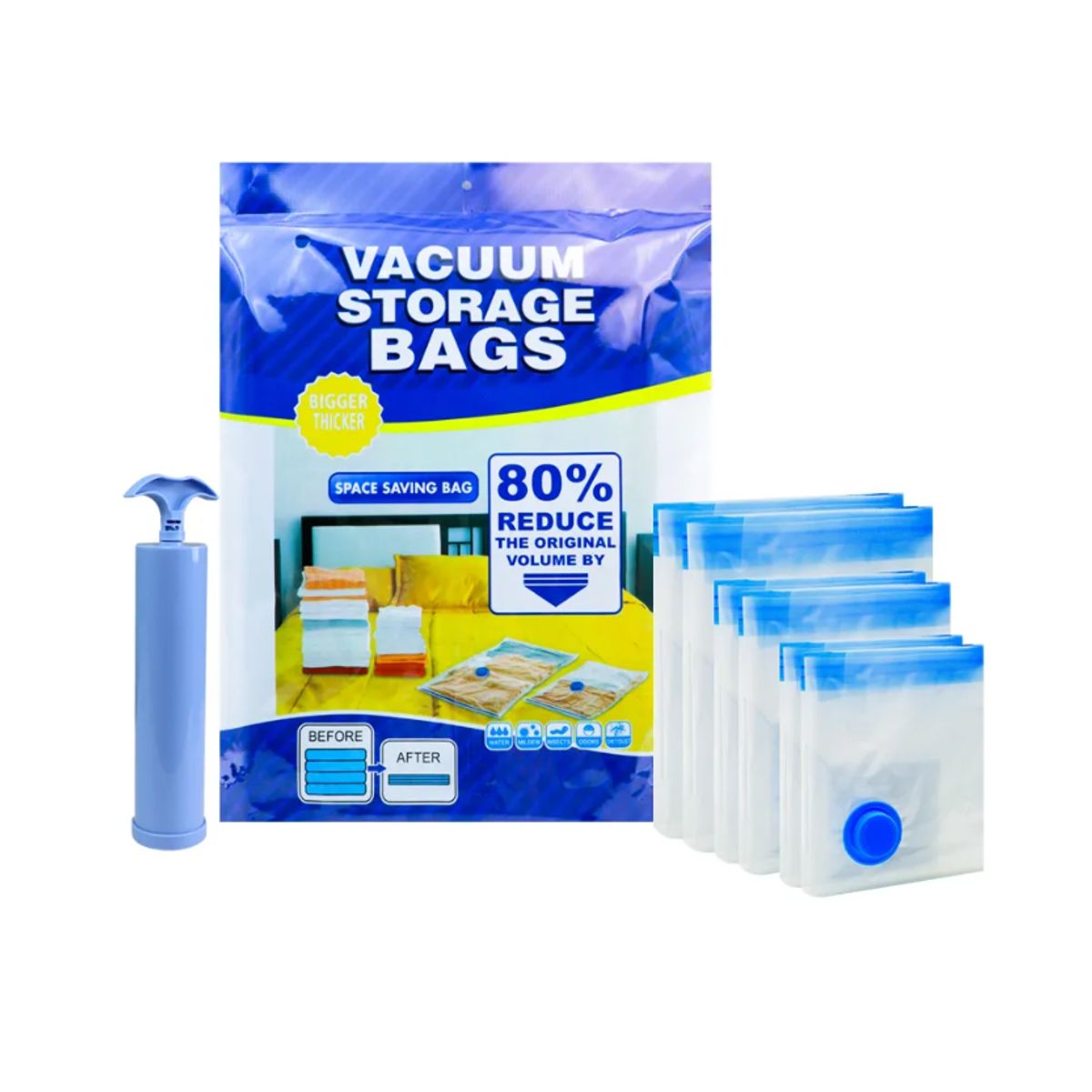 GENERICO - Bolsas De Almacenamiento Al Vacío + Bomba Manual 5 Bolsas