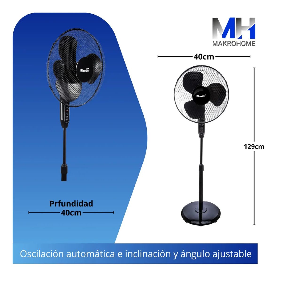 KENDAL - Ventilador Pedestal Kendal De Pie 16 Negro Control Remoto