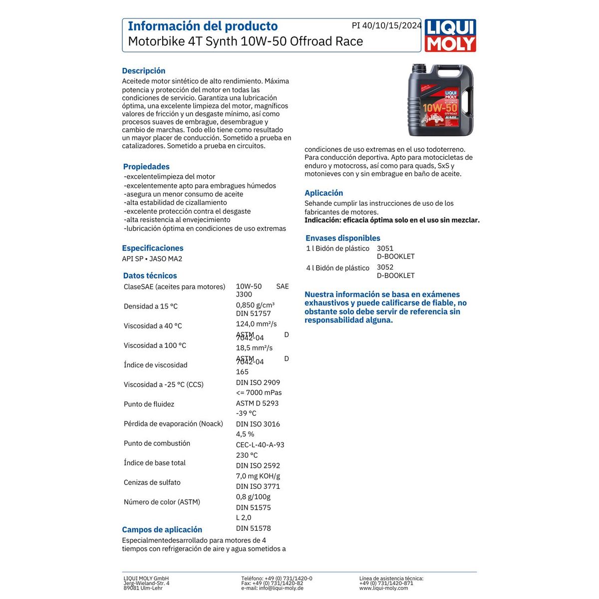 LIQUI MOLY - Aceite Motor para Moto 10w50 4T Offroad Race Liqui Moly