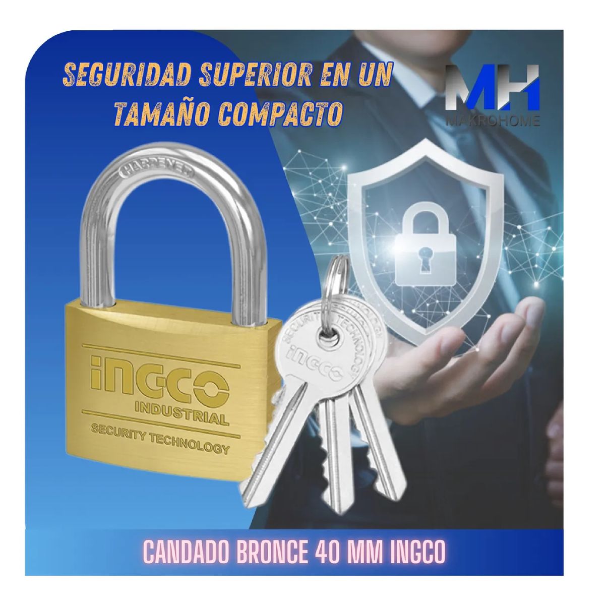 INGCO - Candado De Seguridad Ingco 40mm Alta Resistencia 3 Llaves