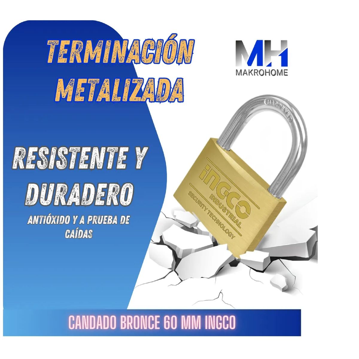 INGCO - Candado De Seguridad Ingco 60mm Bronce Solido 3 Llaves
