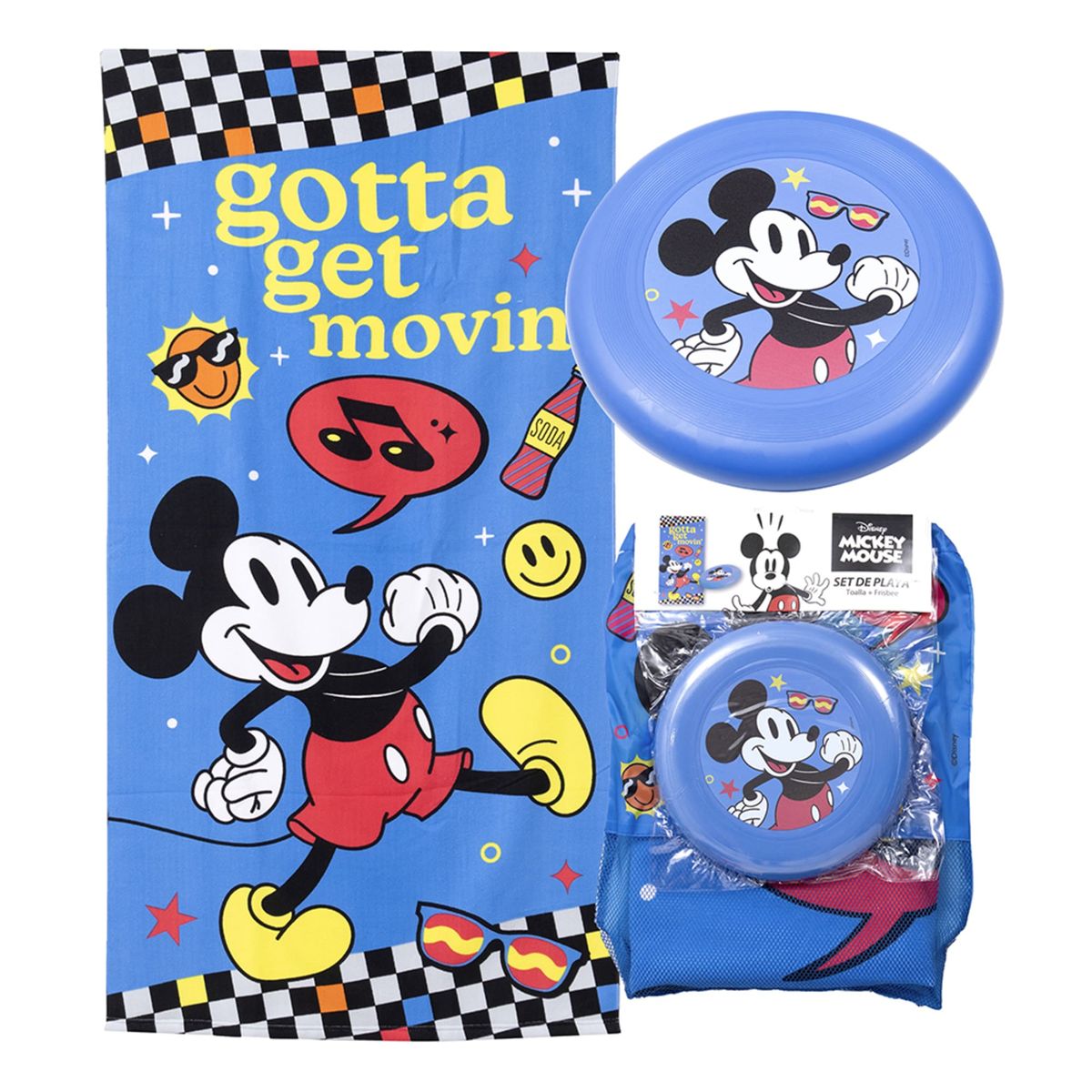 MASHINI - Set Toalla 70x140 cm + Frisbee Mickey Movin