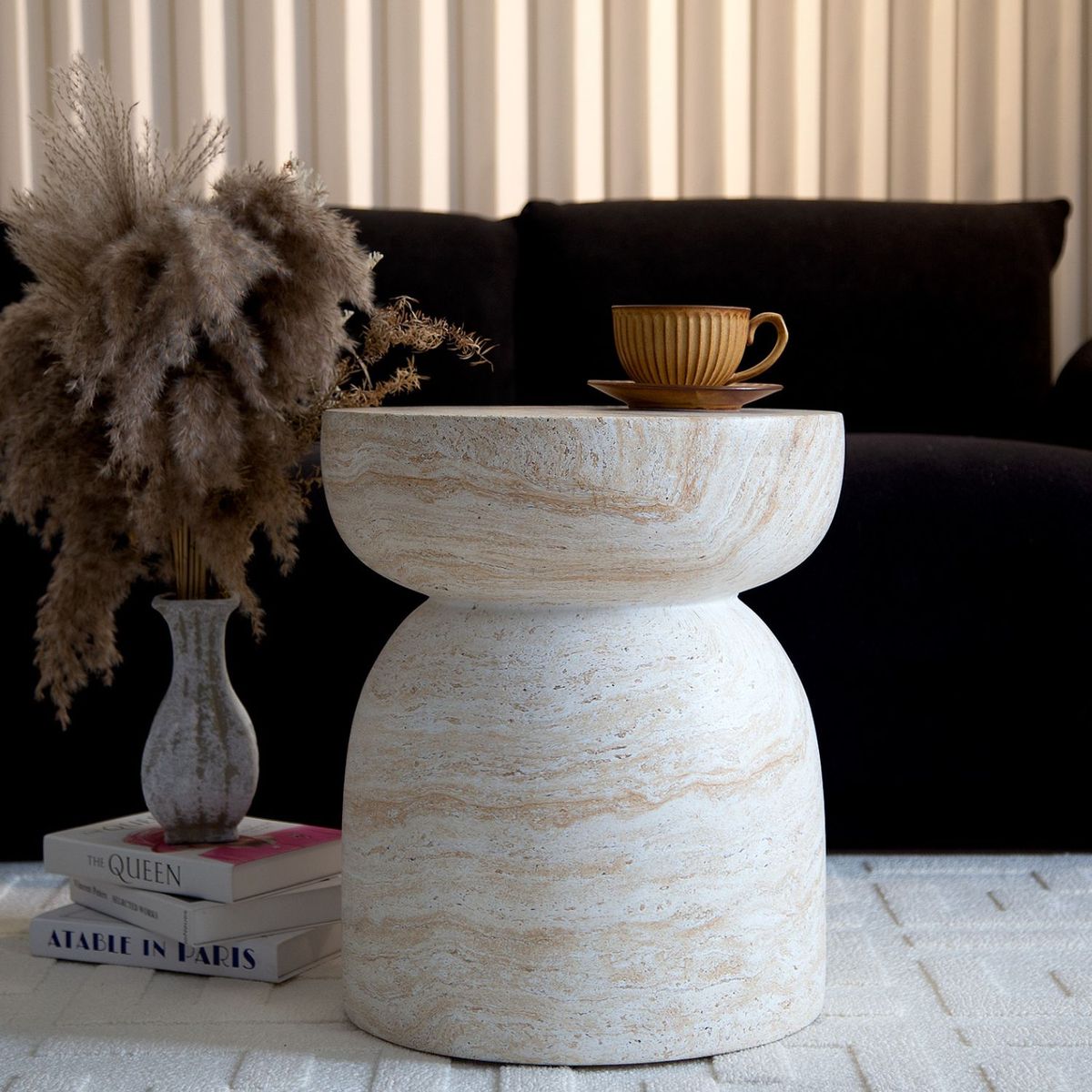 SANTU HOME & DECO - Mesa Lateral Piedra Luna Jupiter Crema