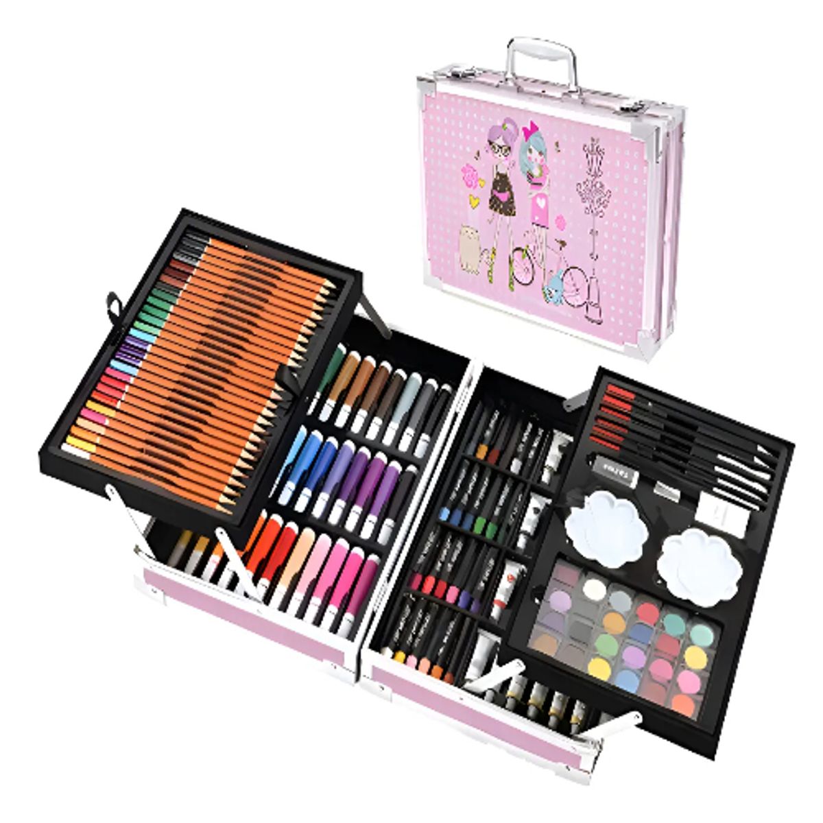 GENERICO - Kit Dibujo Para Niño De 145 Pcs En Maleta Aluminio Dos Pisos