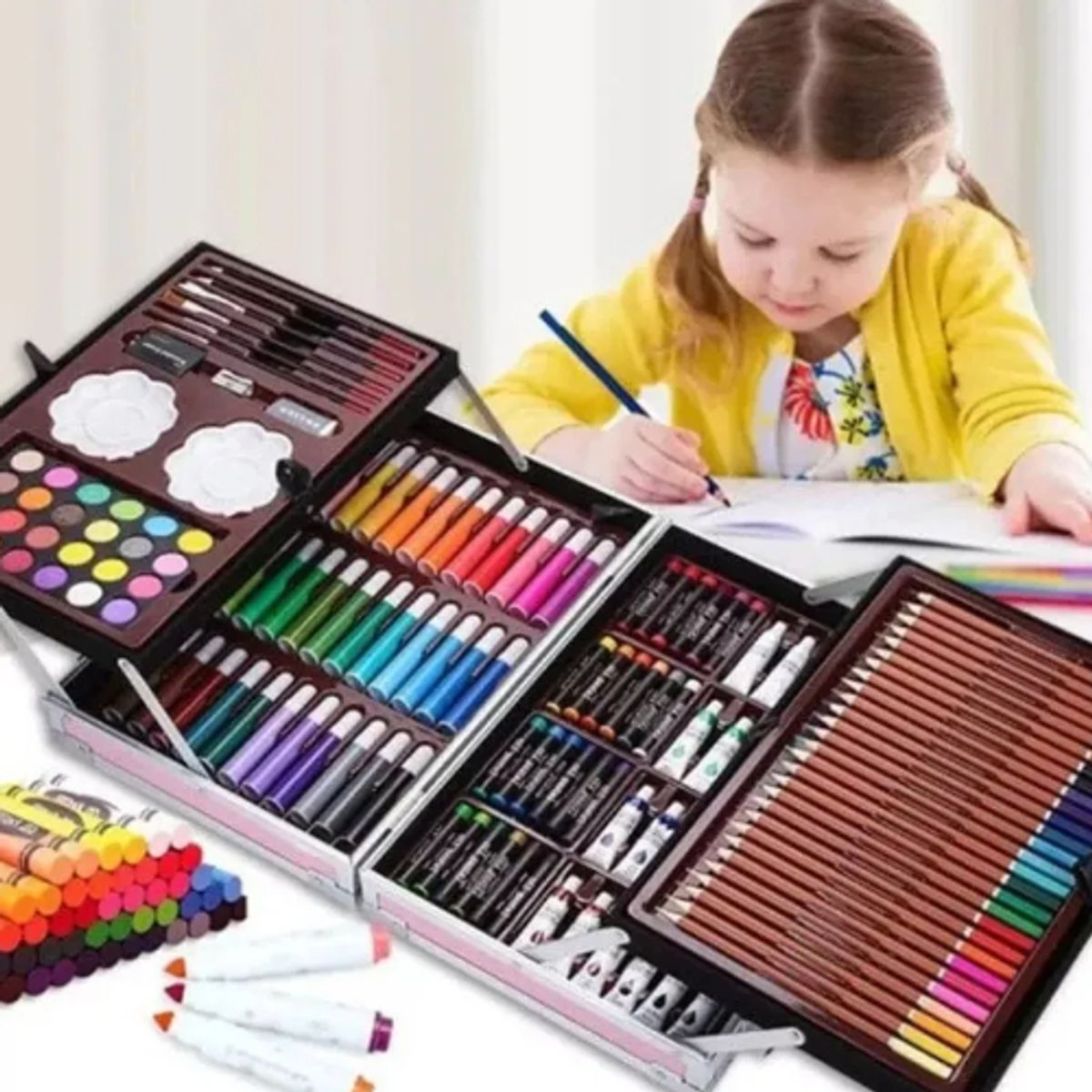 GENERICO - Kit Dibujo Para Niño De 145 Pcs En Maleta Aluminio Dos Pisos