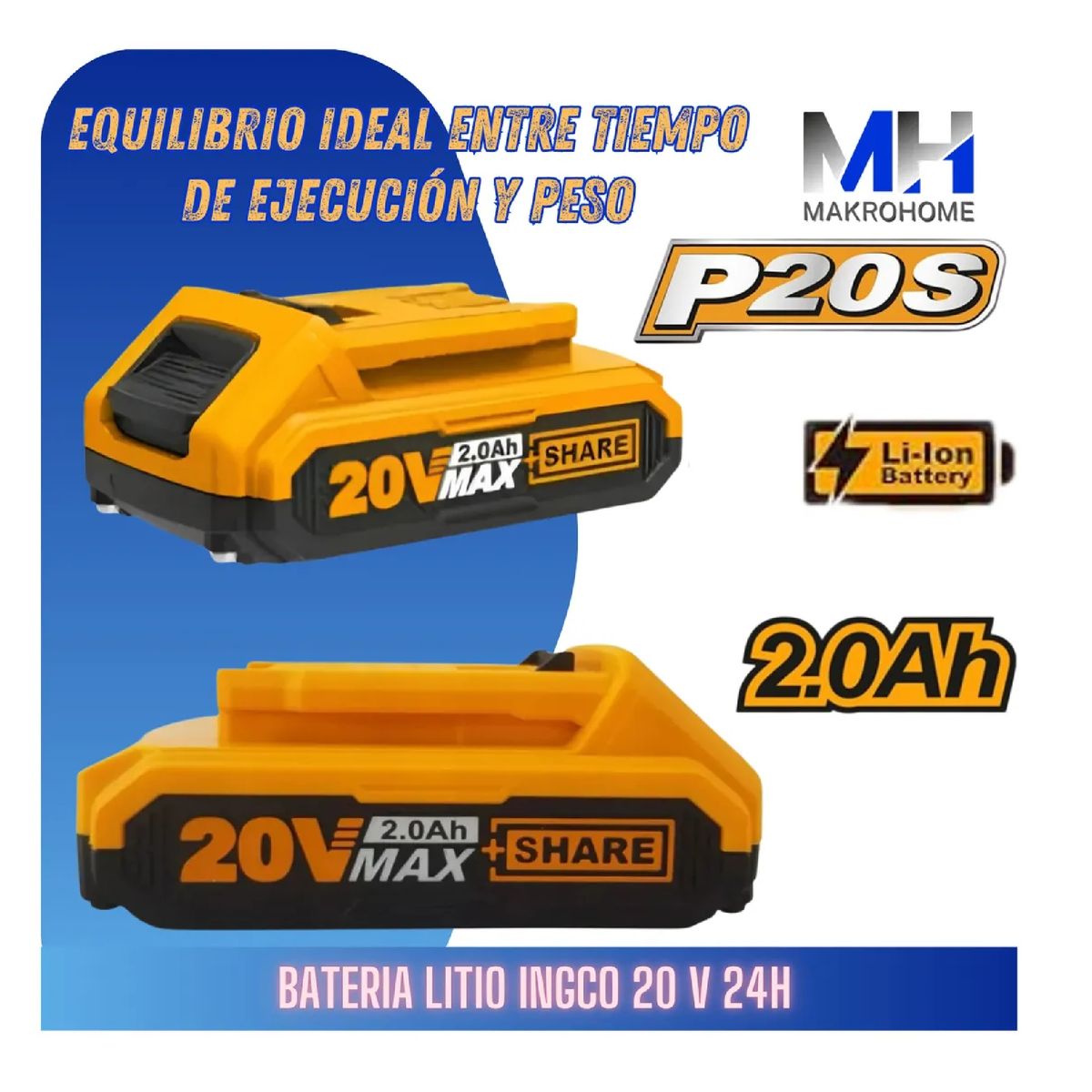 INGCO - Bateria Ingco 20v 20ah Litio Indicador Led Plataforma P20s