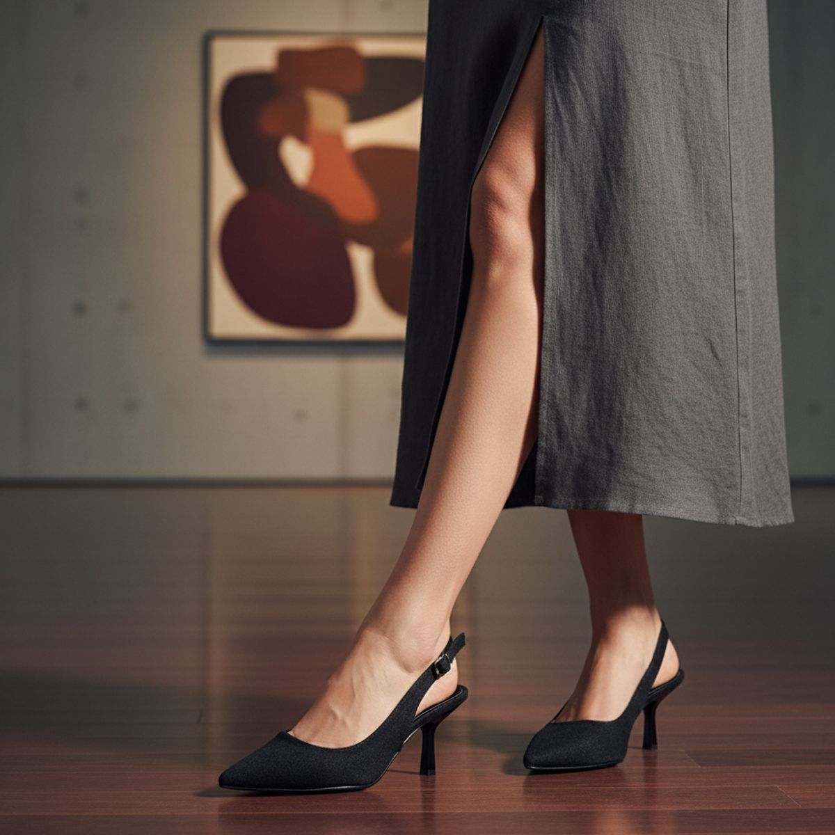 BOVINITA - Zapato Tacon Mujer Slingback Medio Punta Fina Negro Elegante