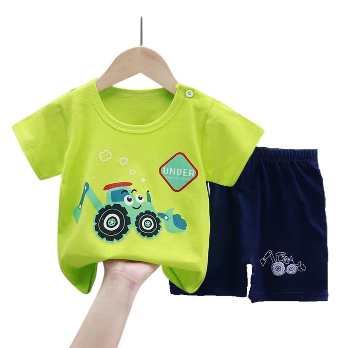 KIVARA - Pijama Niño Algodon Manga Corta Short Under Retro Verde