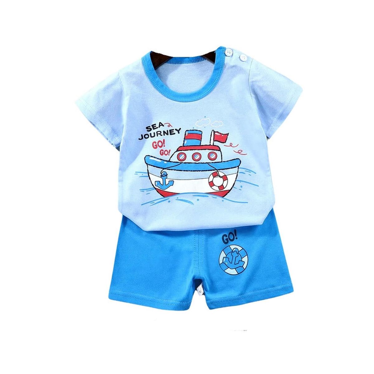 KIVARA - Pijama Niño Algodon Manga Corta Short Go Go Boat