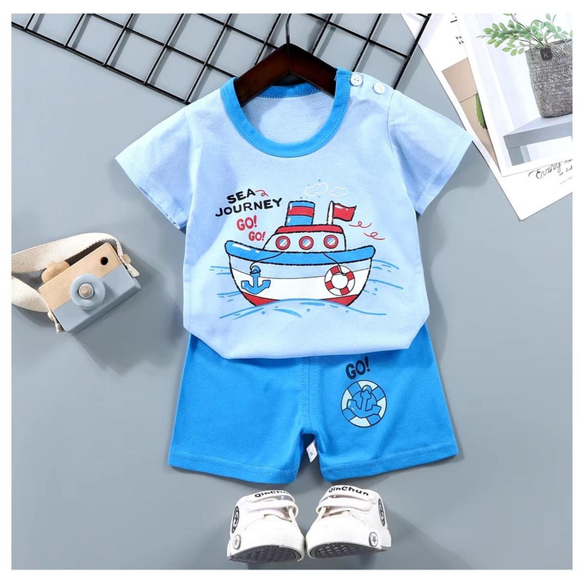 KIVARA - Pijama Niño Algodon Manga Corta Short Go Go Boat