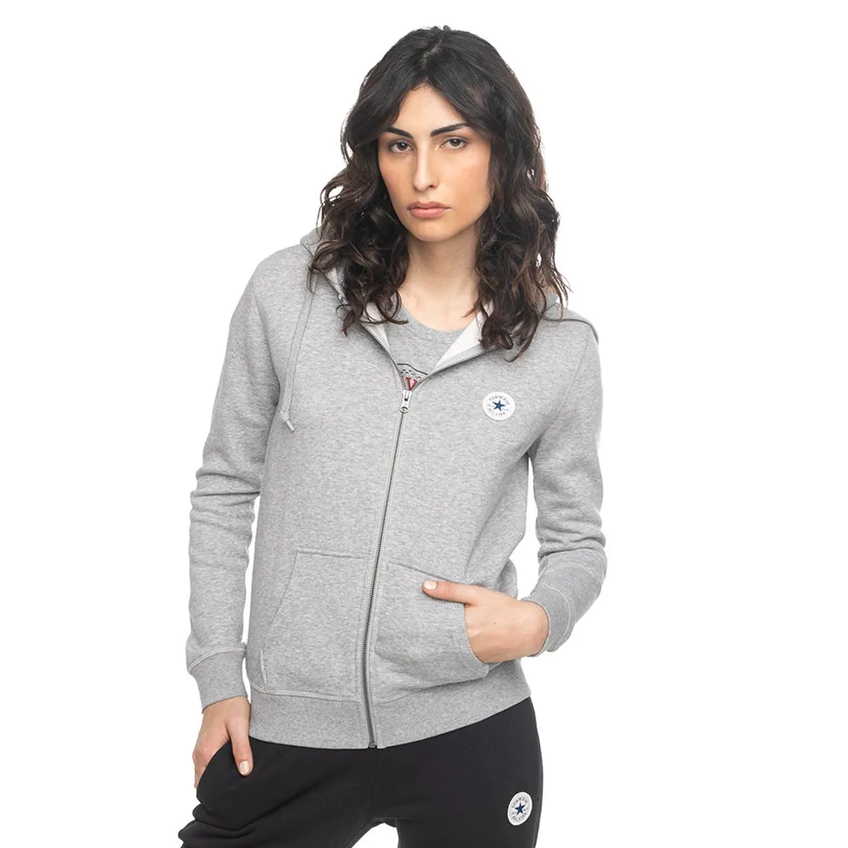 CONVERSE - Polerón Converse Core Chuck Patch Mujer Gris