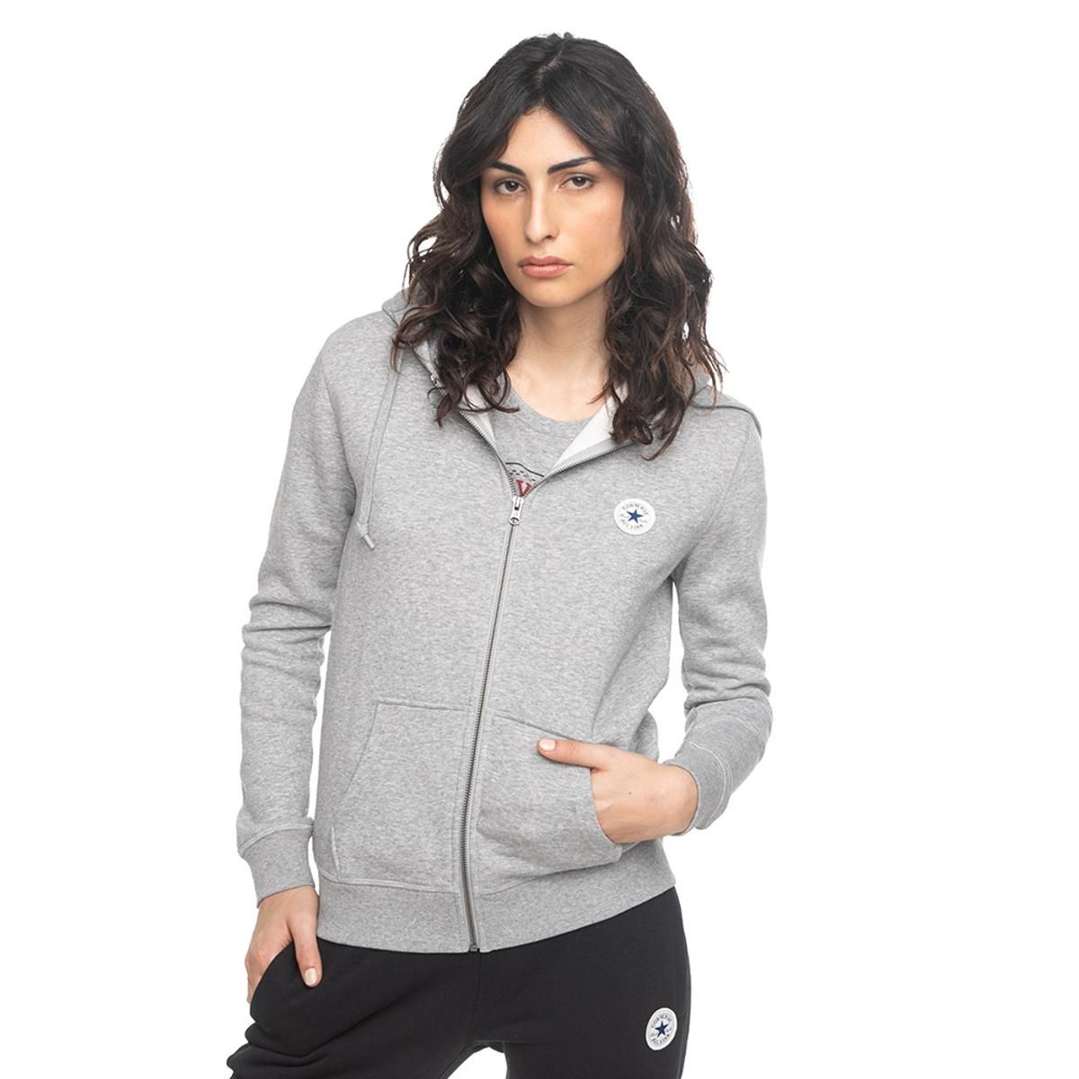 CONVERSE - Polerón Converse Core Chuck Patch Mujer Gris