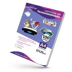 CURSOR - 100 MICAS TERMOLAMINADORA PLASTIFICADORA A4 125MIC - Blanco - A4