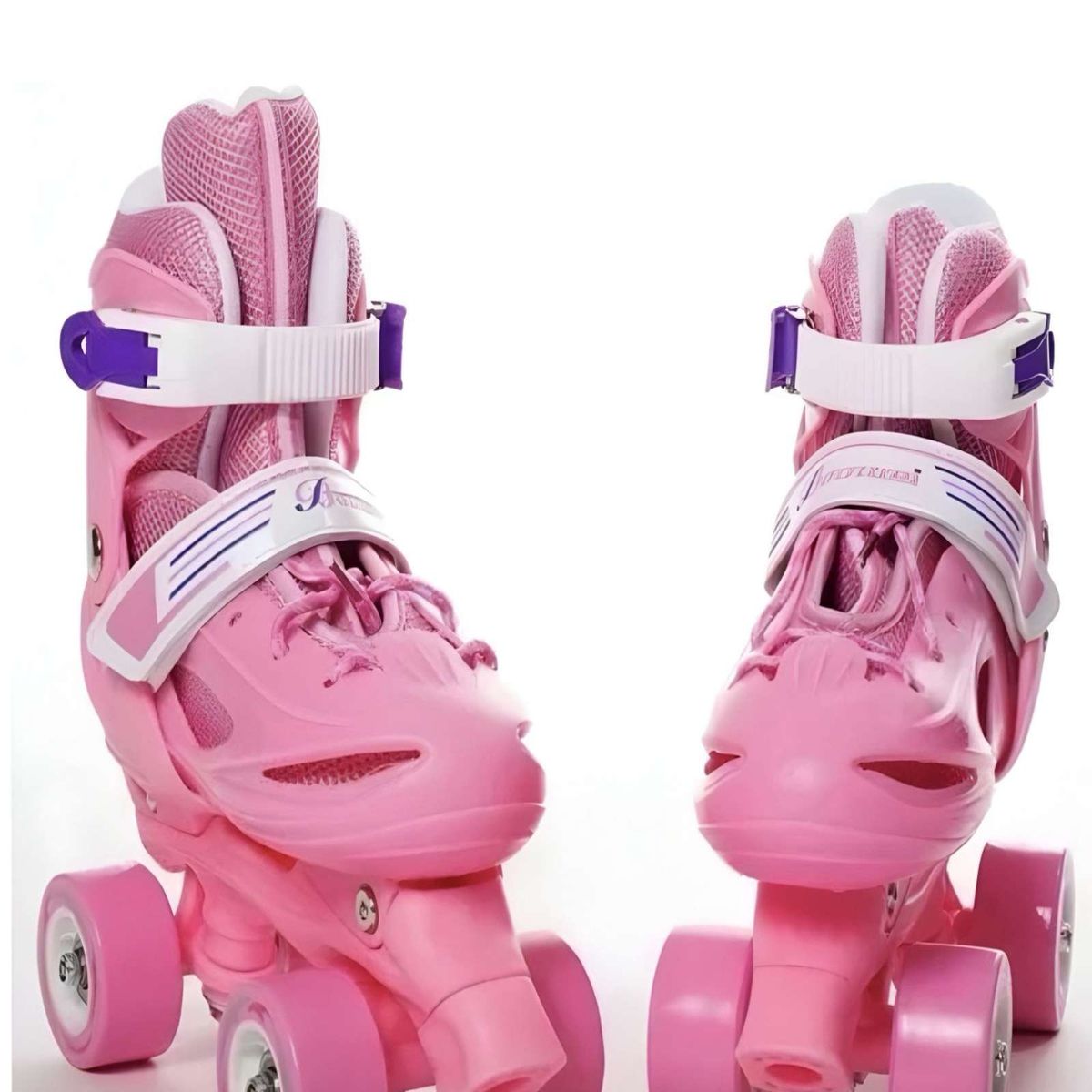 GENERICO - Patines Ajustables mas Kit con Casco 4 Ruedas Niña Rosa Talla XS27-30