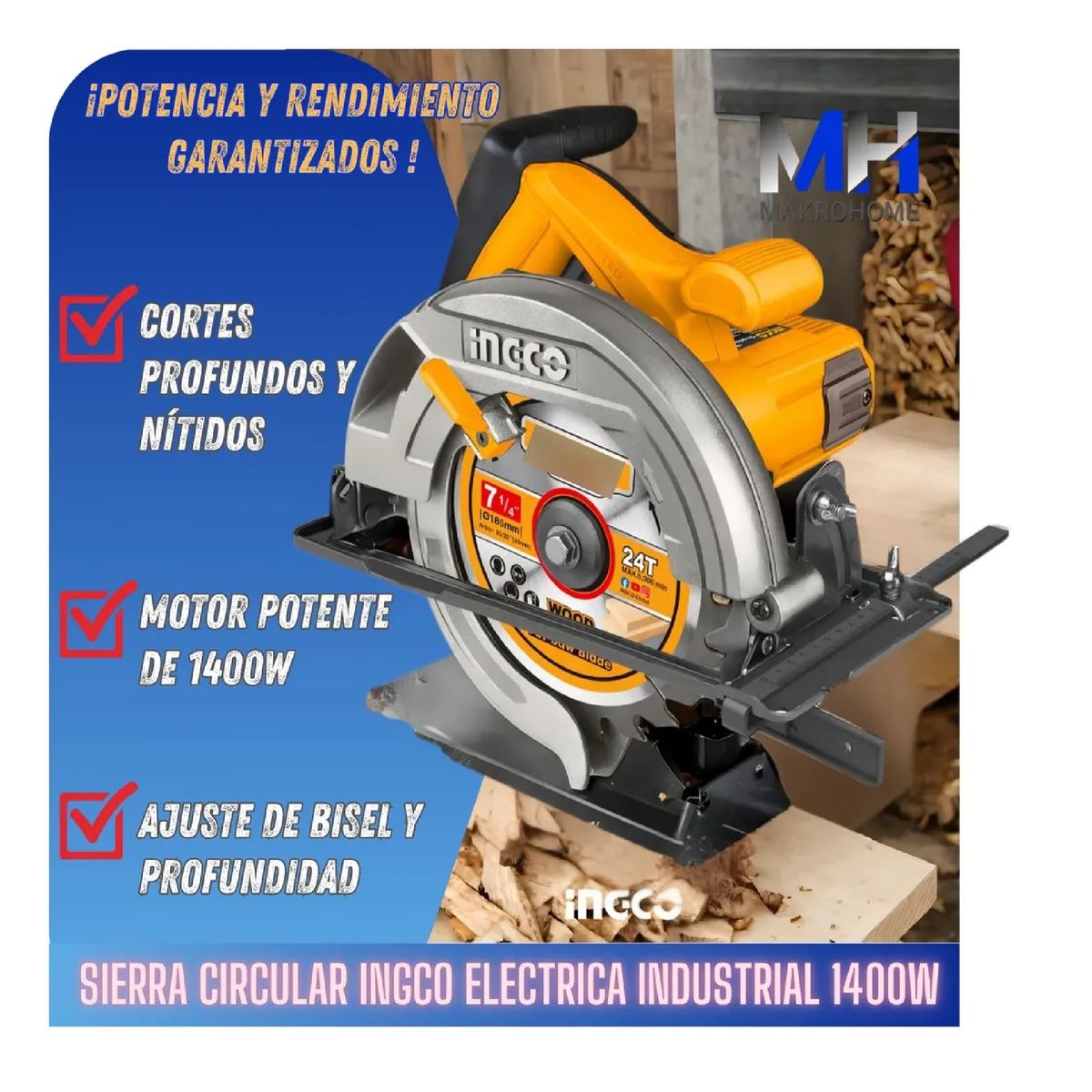 INGCO - Sierra Circular Electrica Ingco Industrial 1400w Disco 185mm
