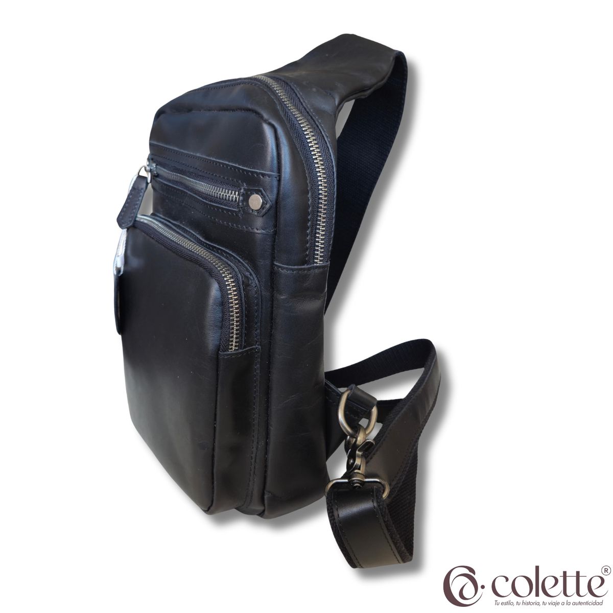 COLETTE - Bolso Urbano De Cuero Unisex Minimalista Negro