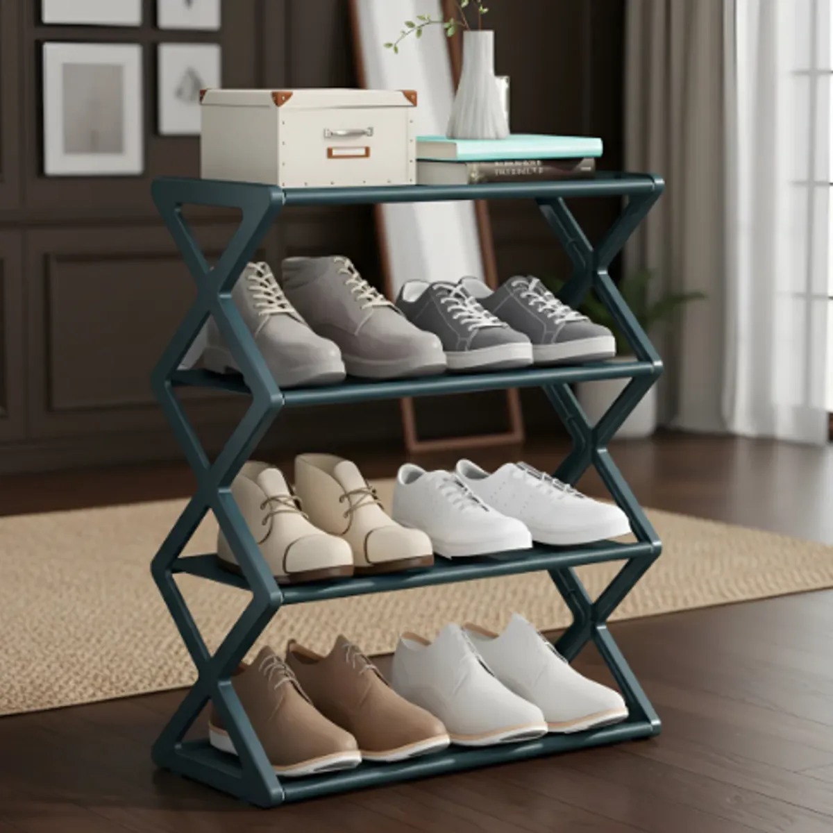GENERICO - Zapatero Estante Organizador Multifuncional 4 Rack Forma X Color Verde Oscuro
