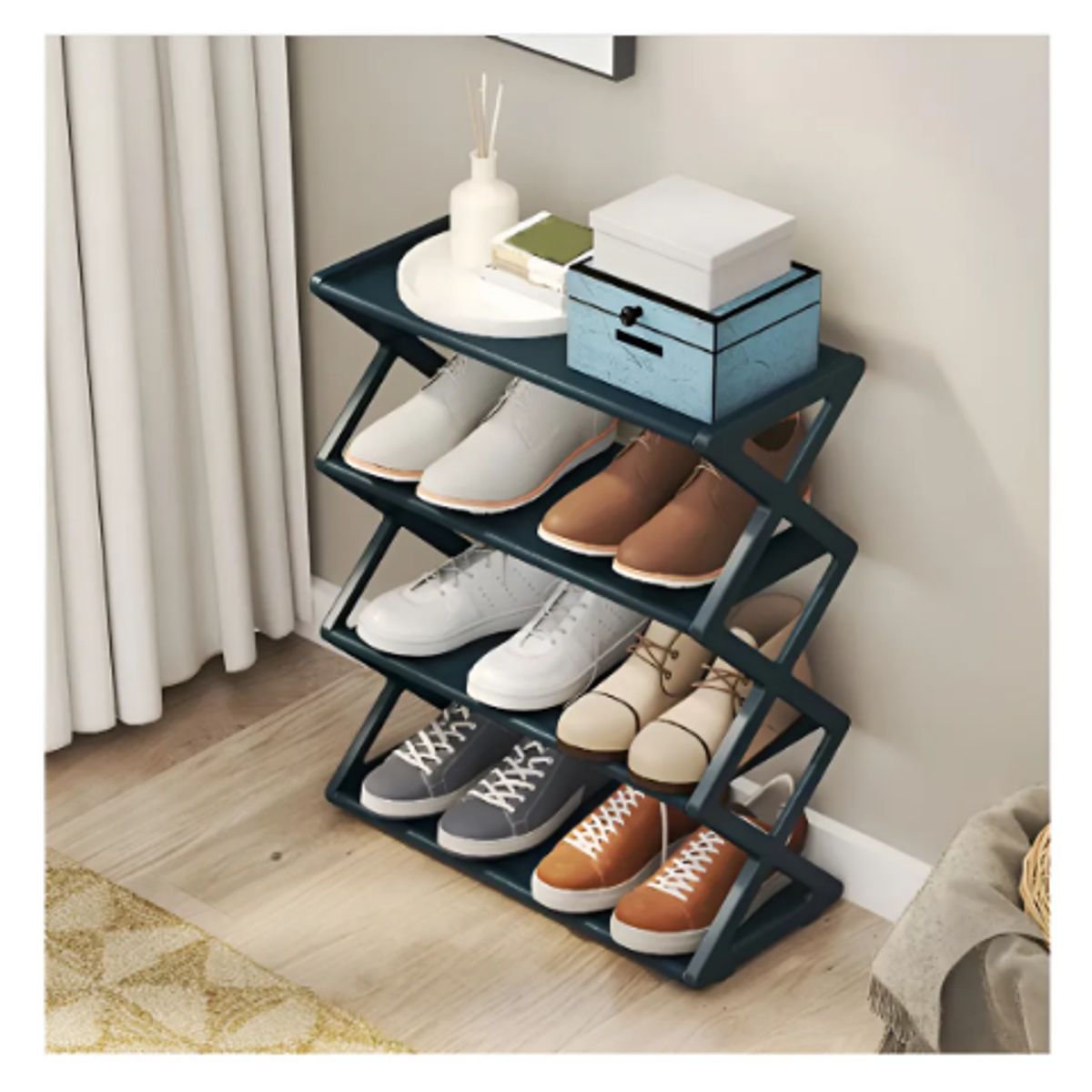 GENERICO - Zapatero Estante Organizador Multifuncional 4 Rack Forma X Color Verde Oscuro
