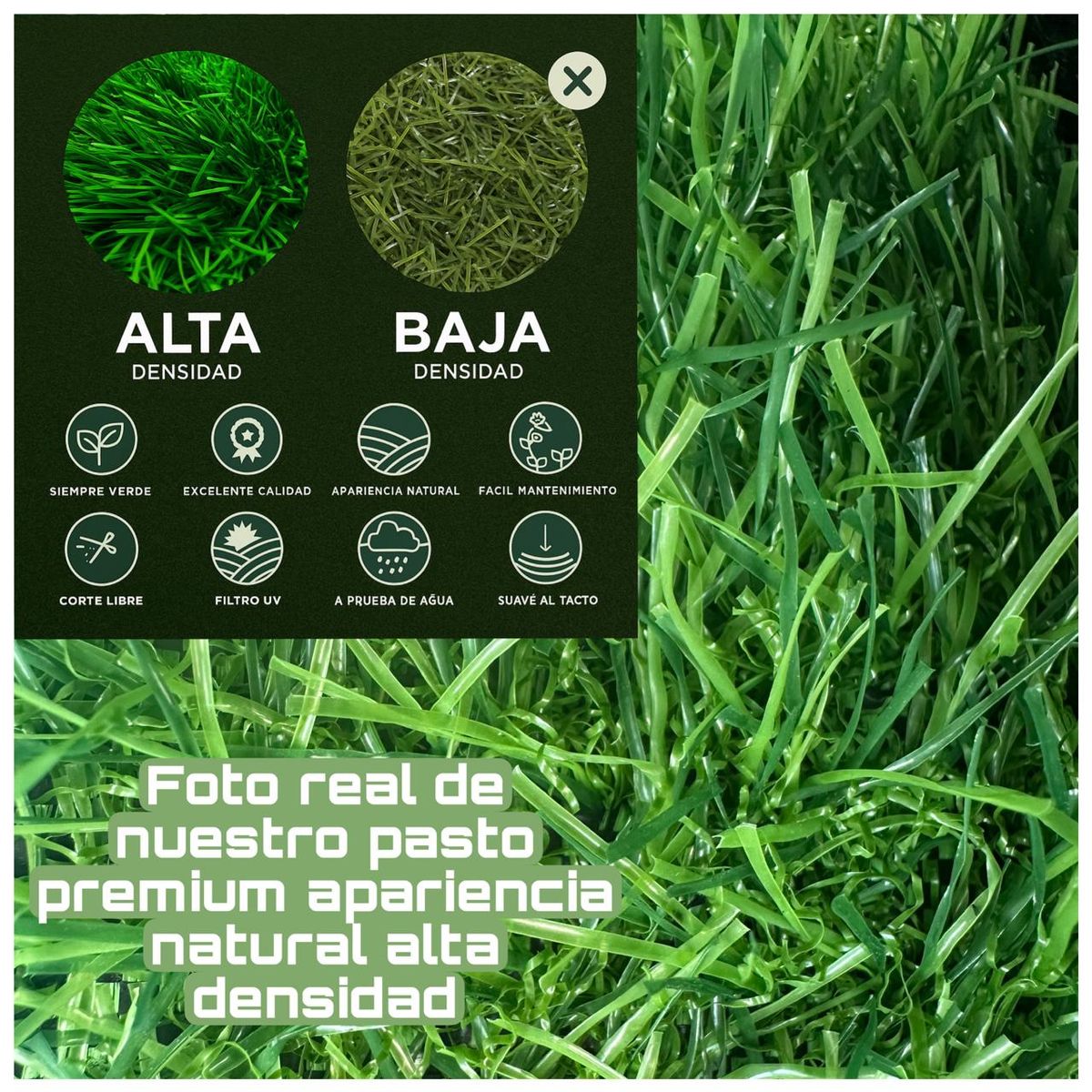 ACTUAL - Pasto Sintético Premium 30mm Alta Densidad 2x25 m 50m² Apariencia Natural