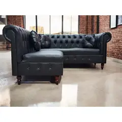 GENERICO - Sofá Seccional Chesterfield Capitoné Premium Negro
